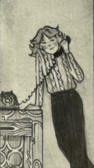 Dessin en noir et blanc d une fille au telephone