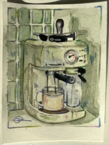 Illustration aquarelle d une machine a cafe verte
