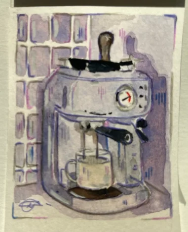 Illustration aquarelle d une machine a cafe violette